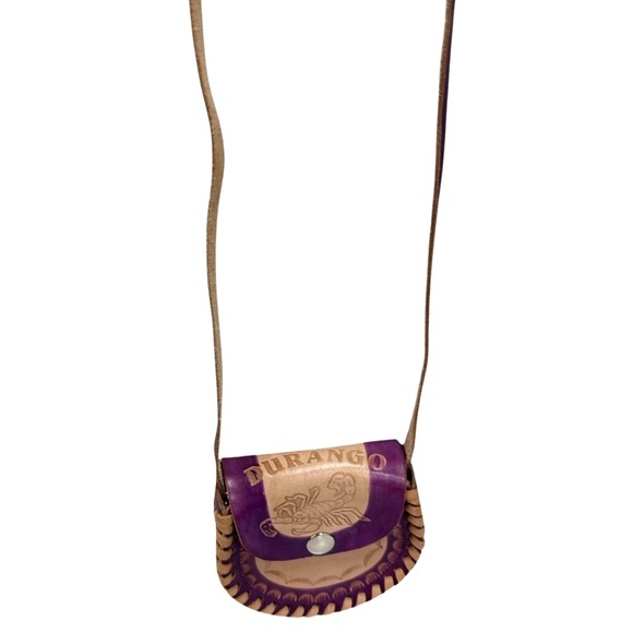 Vintage Durango Tequila Tooled Scorpion Braided Leather Mini Crossbody Bag - Picture 2 of 6